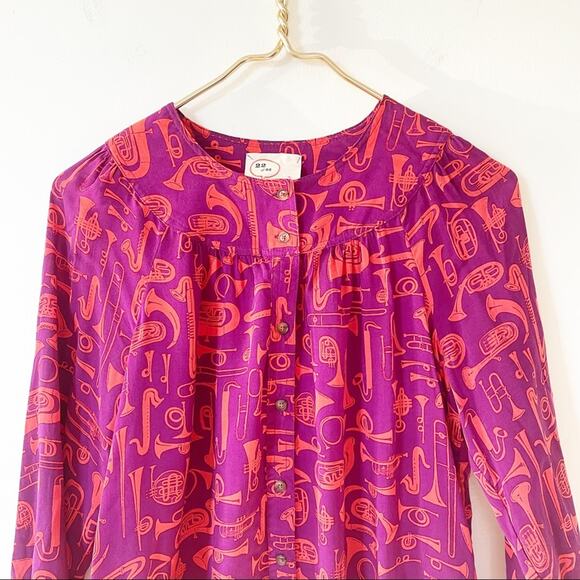 Anthropologie Toot Your Horn 22 of 52 Conversations Instrumet Shirt Blouse 2 XS - Picture 4 of 9